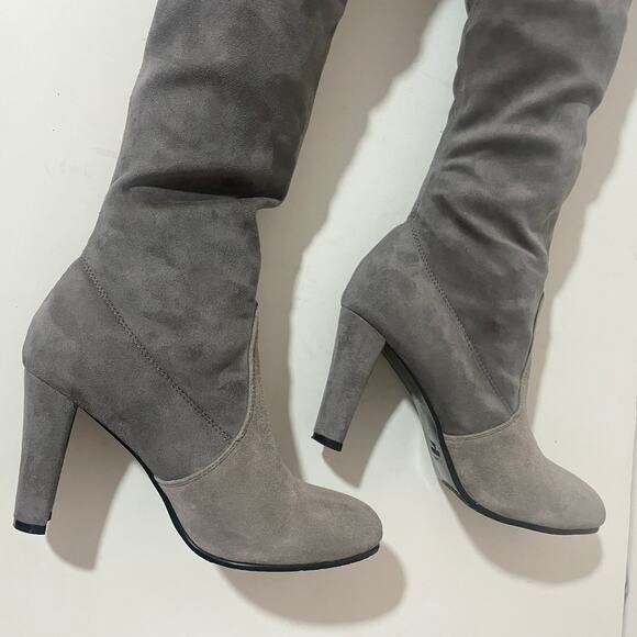 Stuart Weitzman Highland Boots Over the Knee Thigh High Gray Block Heel sz 38 - Picture 4 of 16